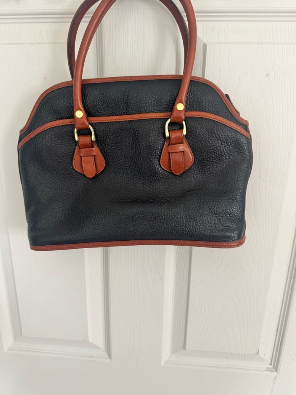 Vintage Liz Claiborne Women's Leather Satchel Handbag Medium Black Brown Trim